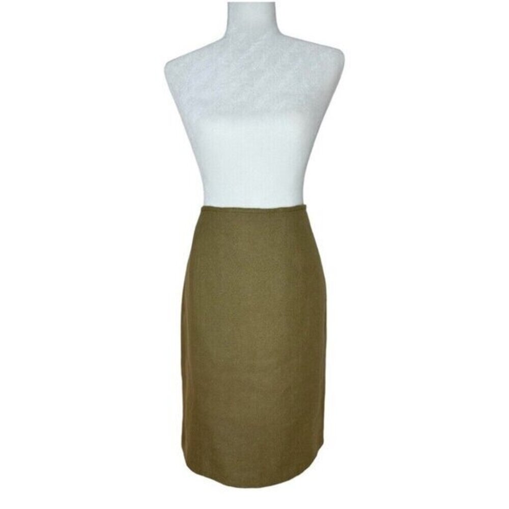 Yves Saint Laurent Vintage 100% Linen Pencil Skirt Olive Tan FR 44 Made in Italy